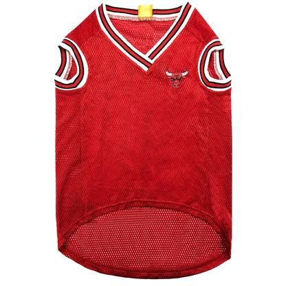 Chicago Bulls Mesh Dog Jersey, Front View - Trendy Dog Boutique