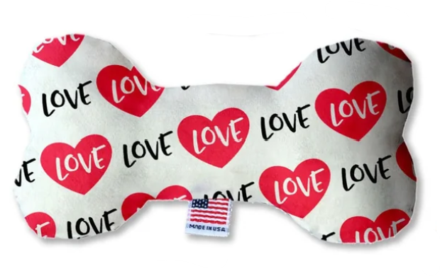 Valentine Love Plush Bone Dog Toy, Front View - Trendy Dog Boutique