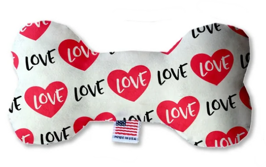 Valentine Love Plush Bone Dog Toy, Front View - Trendy Dog Boutique