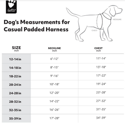 Hurtta Casual ECO Padded Dog Harness, Size Chart - Trendy Dog Boutique