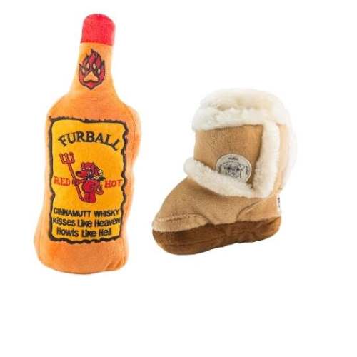 Pugg Boot & Furball Dog Plush Toy Set, Front View, Both Toys - Trendy Dog Boutique