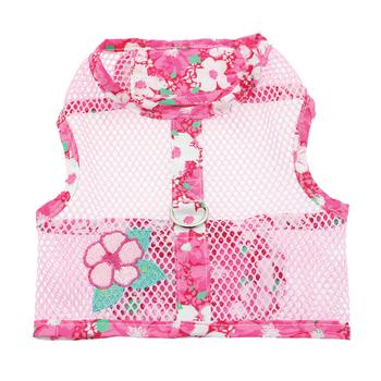 Cool Mesh Pink Hawaiian Hibiscus Dog Harness, Flat, Rear View - Trendy Dog Boutique