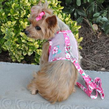 Cool Mesh Pink Hawaiian Hibiscus Dog Harness, On Dog, Rear View - Trendy Dog Boutique