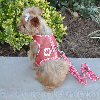 Cool Mesh Hawaiian Hibiscus Dog Harness, On Dog, Rear View - Trendy Dog Boutique