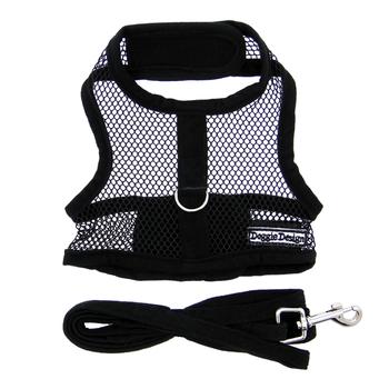 Cool Mesh Classic Black Dog Harness, Flat, w/ Leash - Trendy Dog Boutique