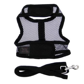 Cool Mesh Classic Black Dog Harness, Front View, w/ Leash - Trendy Dog Boutique