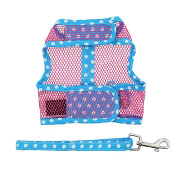 Cool Mesh Pink & Blue Flip Flop Dog Harness, Bottom View, w/ Leash Flat - Trendy Dog Boutique