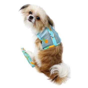 Cool Mesh Pineapple Luau Dog Harness, On Dog, Rear View - Trendy Dog Boutique