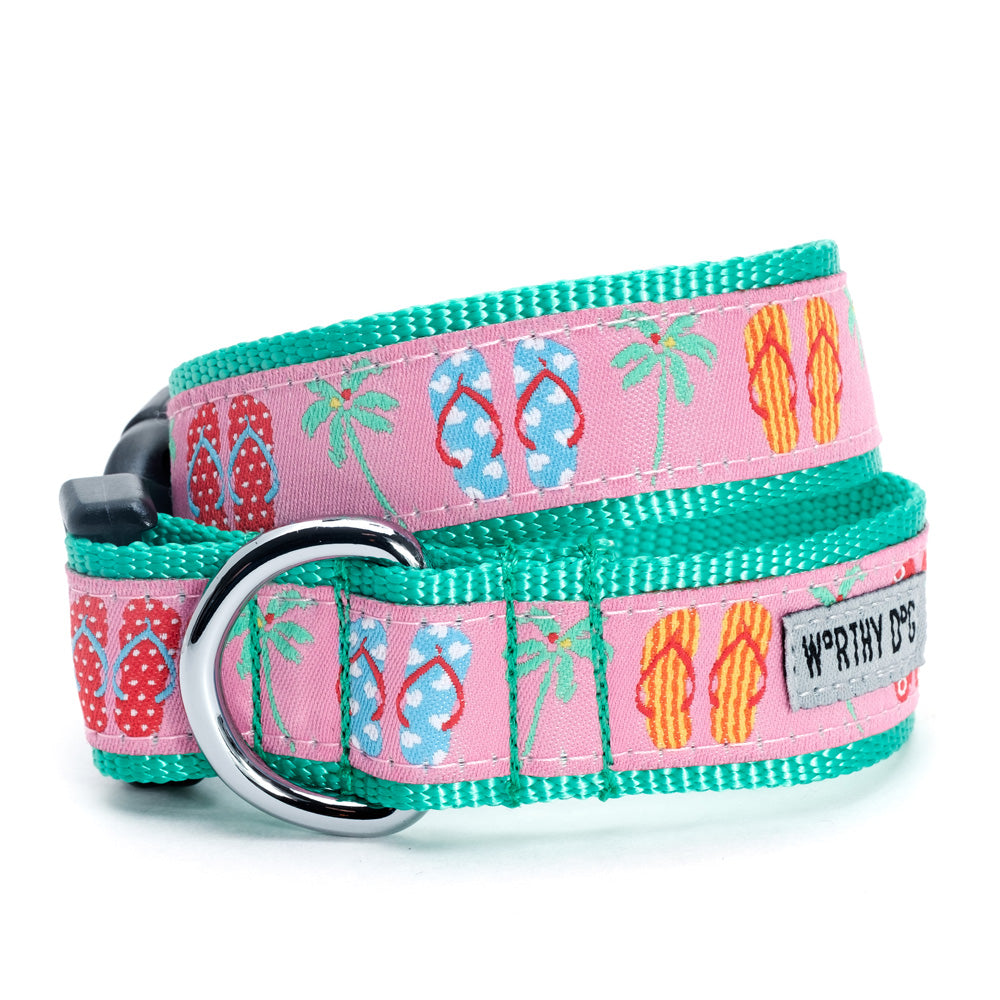 Flip Flops Adjustable Dog Collar, Front View - Trendy Dog Boutique