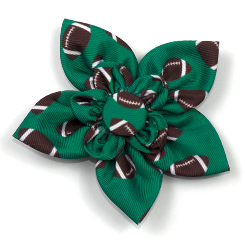 Football Dog Flower Bow, Front View - Trendy Dog Boutique