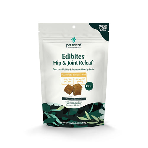 Pet Releaf Hip & Joint Edibites CBD Medium /Large Dog 7.5oz Peanut Butter Banana - Trendy Dog Boutique