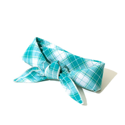 Madras Teal Plaid Classic Dog Bandana, tied - Trendy Dog Boutique