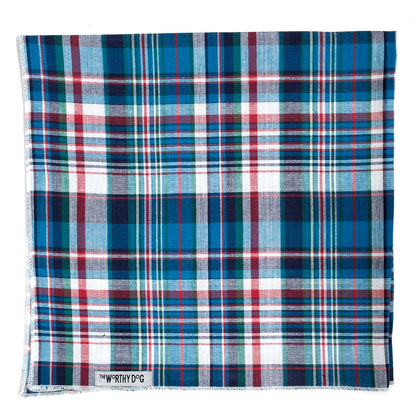 Madras Navy Plaid Classic Dog Bandana, Untied - Trendy Dog Boutique