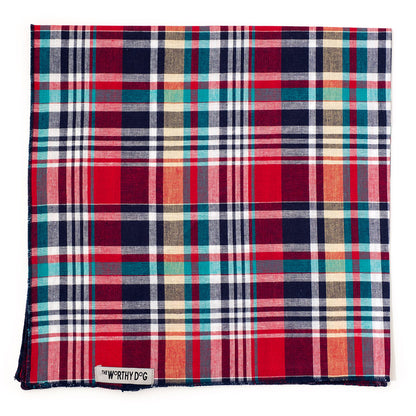 Madras Red Plaid Classic Dog Bandana, Untied - Trendy Dog Boutique