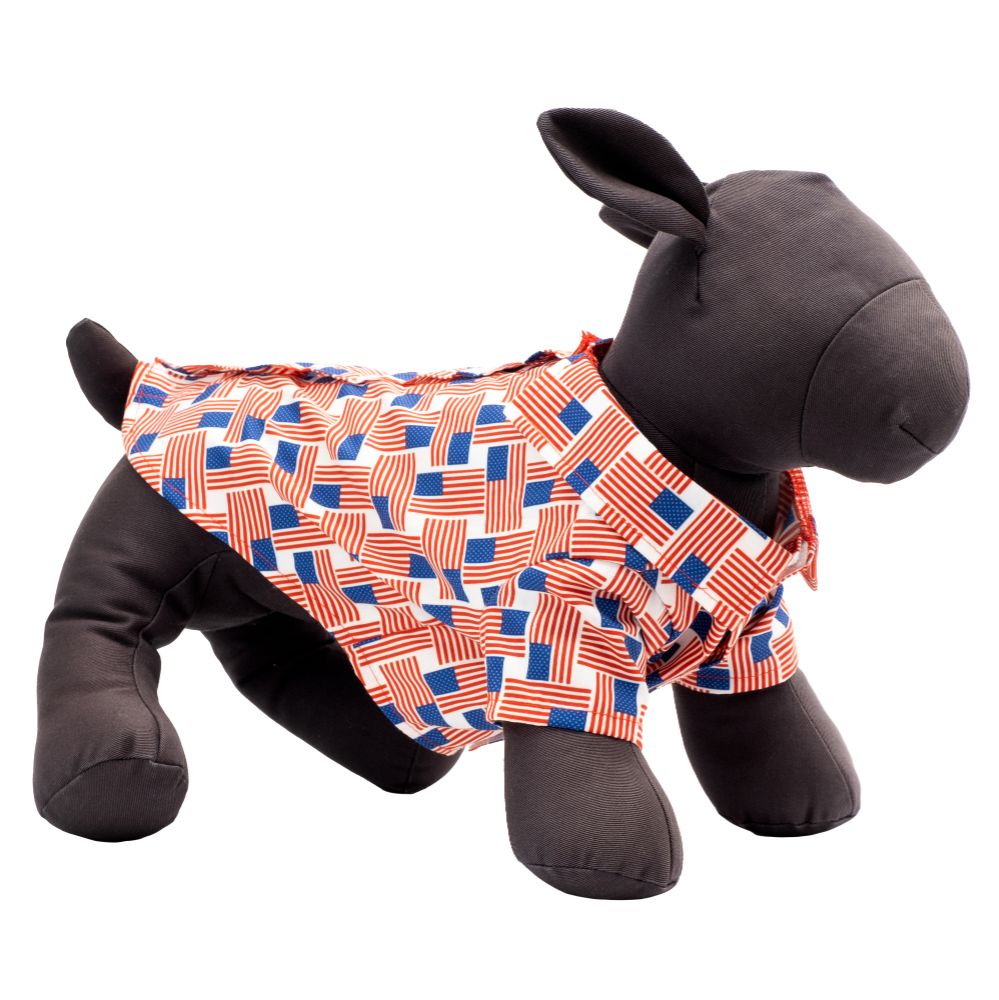 Patchwork Flag Dog Shirt, on mannequin - Trendy Dog Boutique 