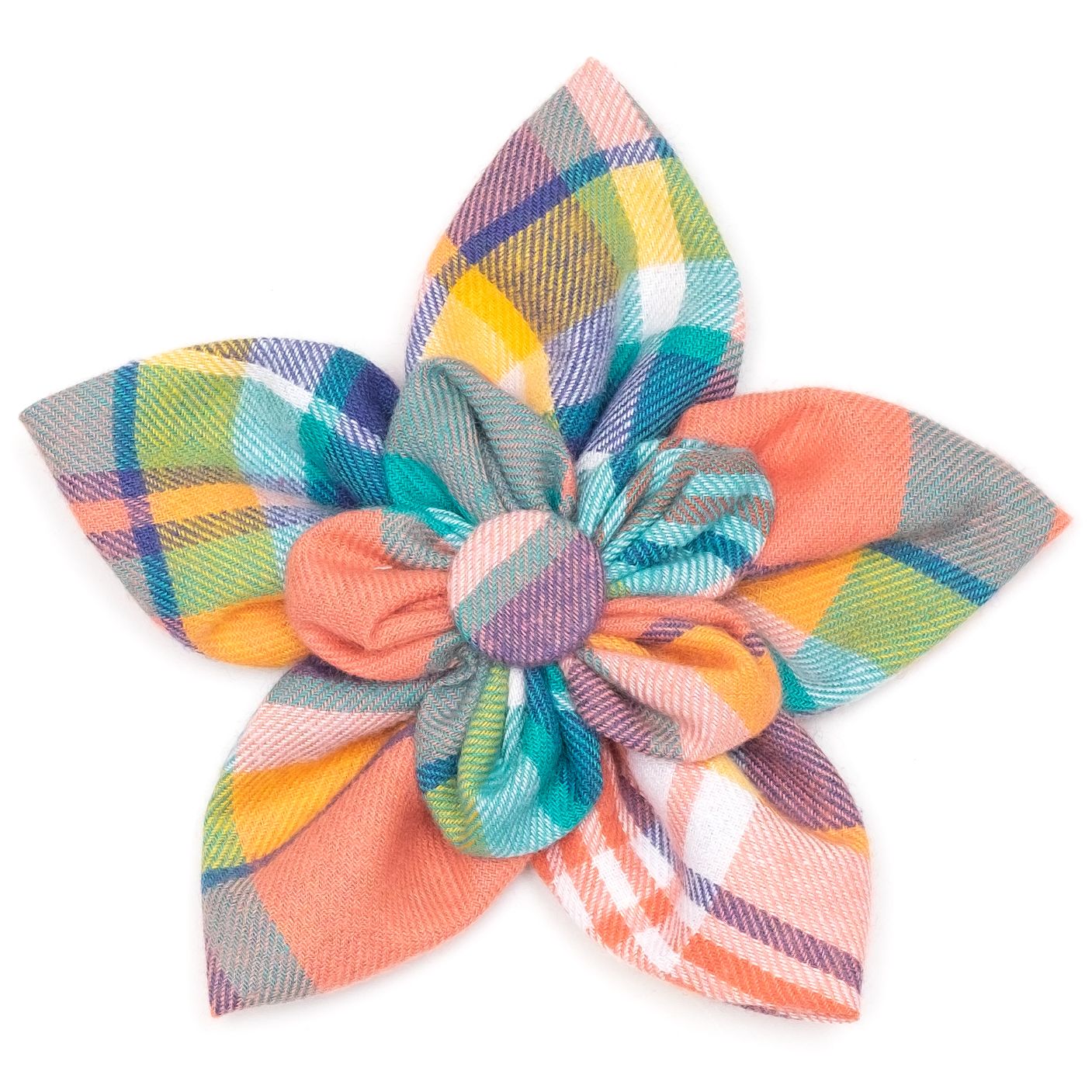 Peach Plaid Dog Collar Flower - Trendy Dog Boutique