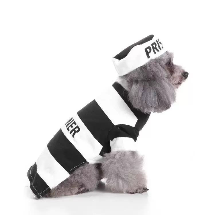 Striped Retro Inmate Prisoner Halloween Dog Costume - Trendy Dog Boutique