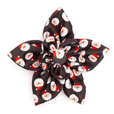 Santa Dog Flower Bow, Front View - Trendy Dog Boutique