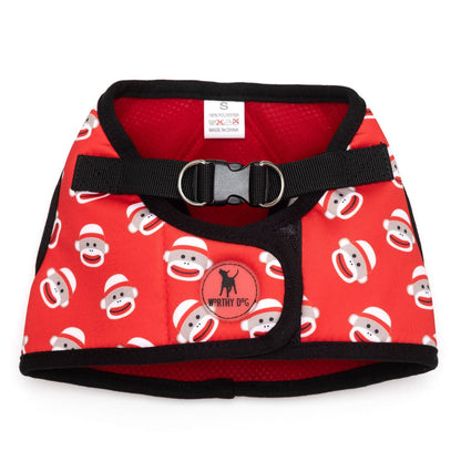 Sidekick Sock Monkey Dog Harness, Front View - Trendy Dog Boutique