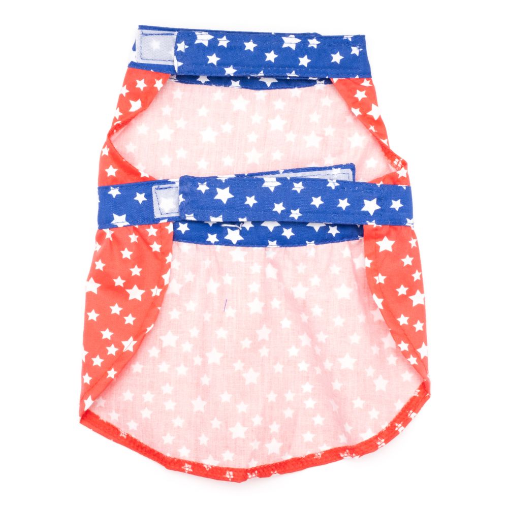 Red White & Blue Stars Dog Dress, bottom view, flat - Trendy Dog Boutique