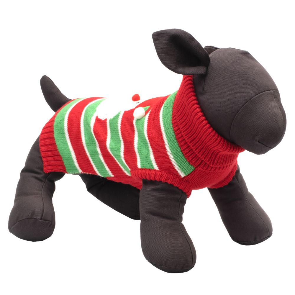 Red and Green Striped Santa Dog Sweater - Trendy Dog Boutique