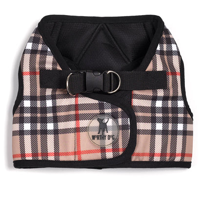 Tan Plaid Dog Harness, Top View - Trendy Dog Boutique