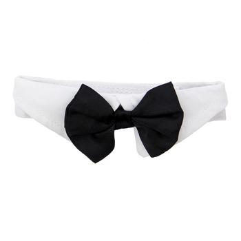 Formal Wear Wedding White Collar and Bow Tie, Front View - Trendy Dog Boutique